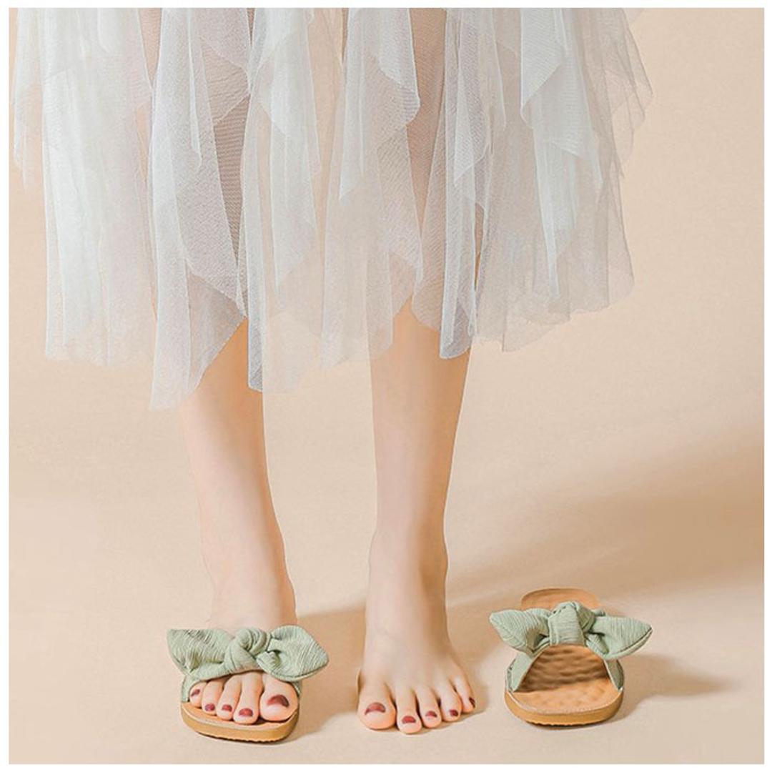 サンダル レディース ぺたんこ 通販 フラットサンダル フラット 歩きやすい つっかけ ローヒール ヒール 2cm 外履き スリッパ リボン おしゃれ シンプル 無地 大人 可愛い 夏 春夏 海 プール リゾート 靴 シューズ レディースシューズ レディース靴 グリーン 【即日発送】36(23cm)