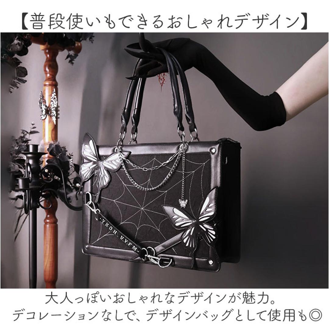 痛バッグ 2way ハンドバッグ 通販 トートバッグ 痛バ 推し活用バッグ ショルダーバッグ 斜め掛け 推し活 おしゃれ かわいい バッグ バック カバン 鞄 蝶 くもの巣 透明ポケット ぬいぐるみ 缶バッチ デコ オタク 推し イベント お出かけ レディース ブラック ・