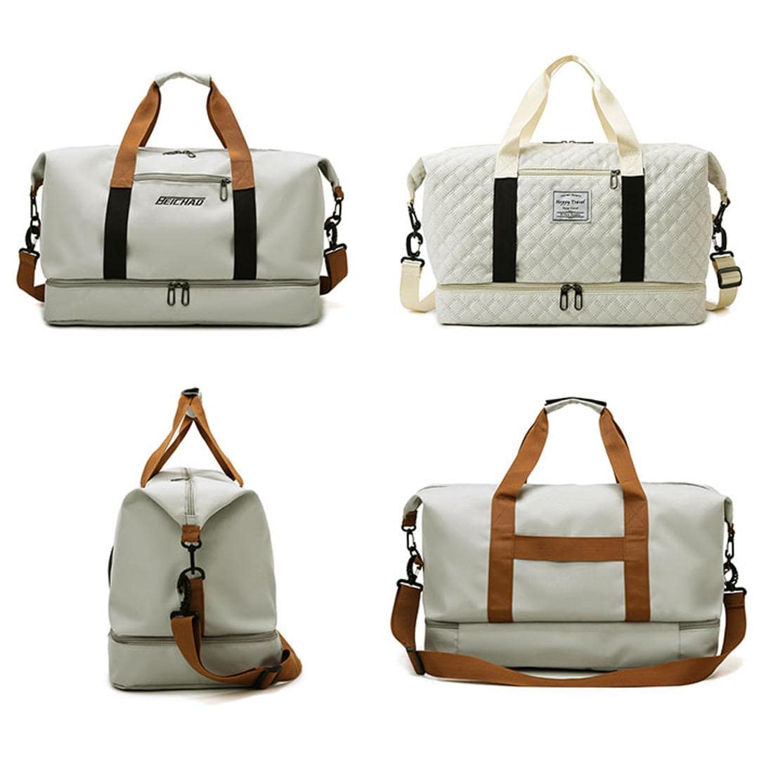 ボストンバッグ 乾湿分離 通販 ボストン バッグ スポーツバッグ ジムバッグ レディース 旅行バッグ 旅行カバン 旅行かばん 旅行鞄 ボストンバック 旅行バック 旅行 大容量 キャリー オン 修学旅行 分離 スペース 軽量 軽い スポーツ ジム ヨガ レディースバッグ ベージュ ・