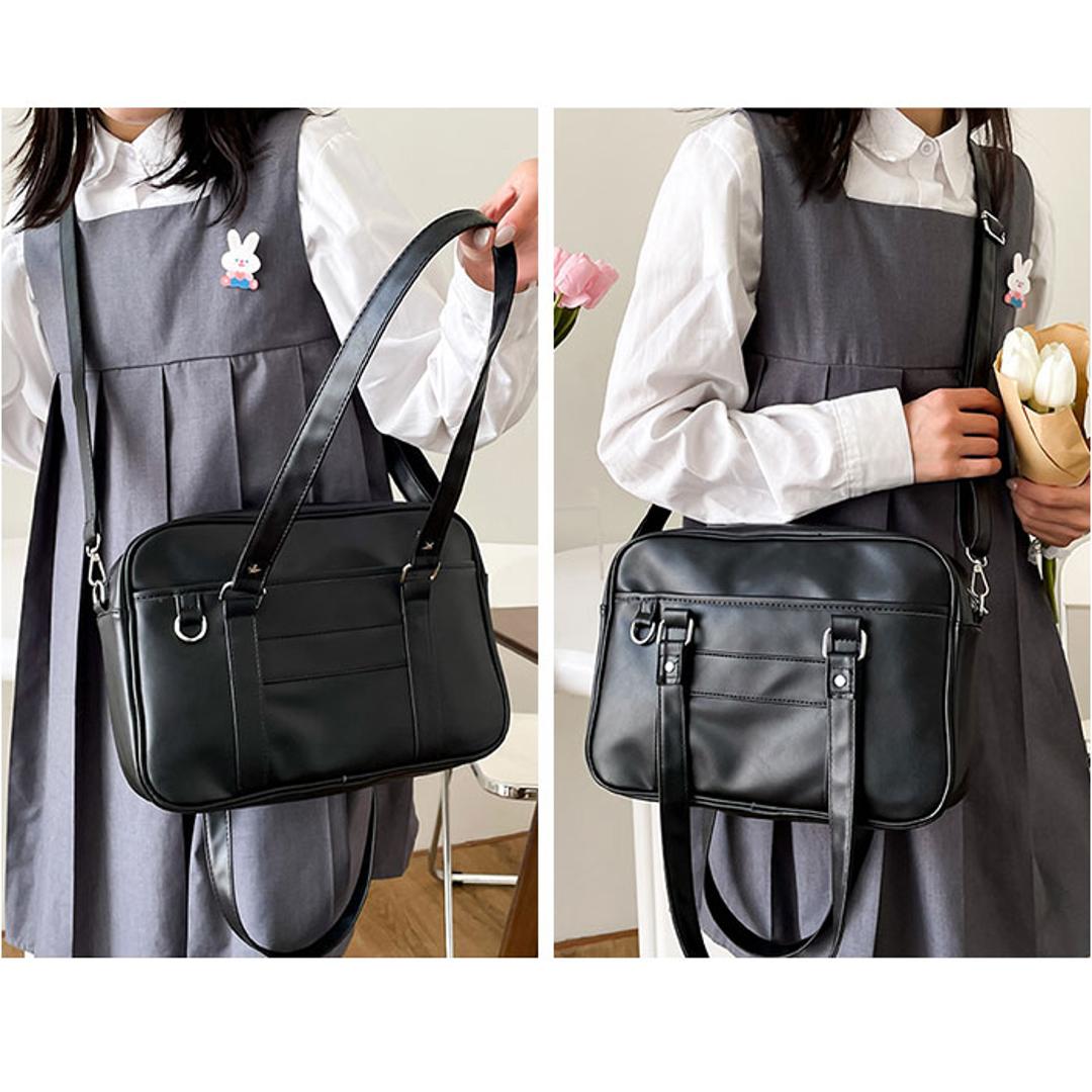 スクールバッグ 高校生 ショルダー 大容量 通販 スクールボストン スクールバック 学生鞄 肩掛け ショルダーバッグ ボストンバッグ ボストンバック ボストン バッグ 鞄 かばん 自立 軽量 軽い 底板 合皮 PU 女子高生 女子 通学 学生 中学生 ブラック ・