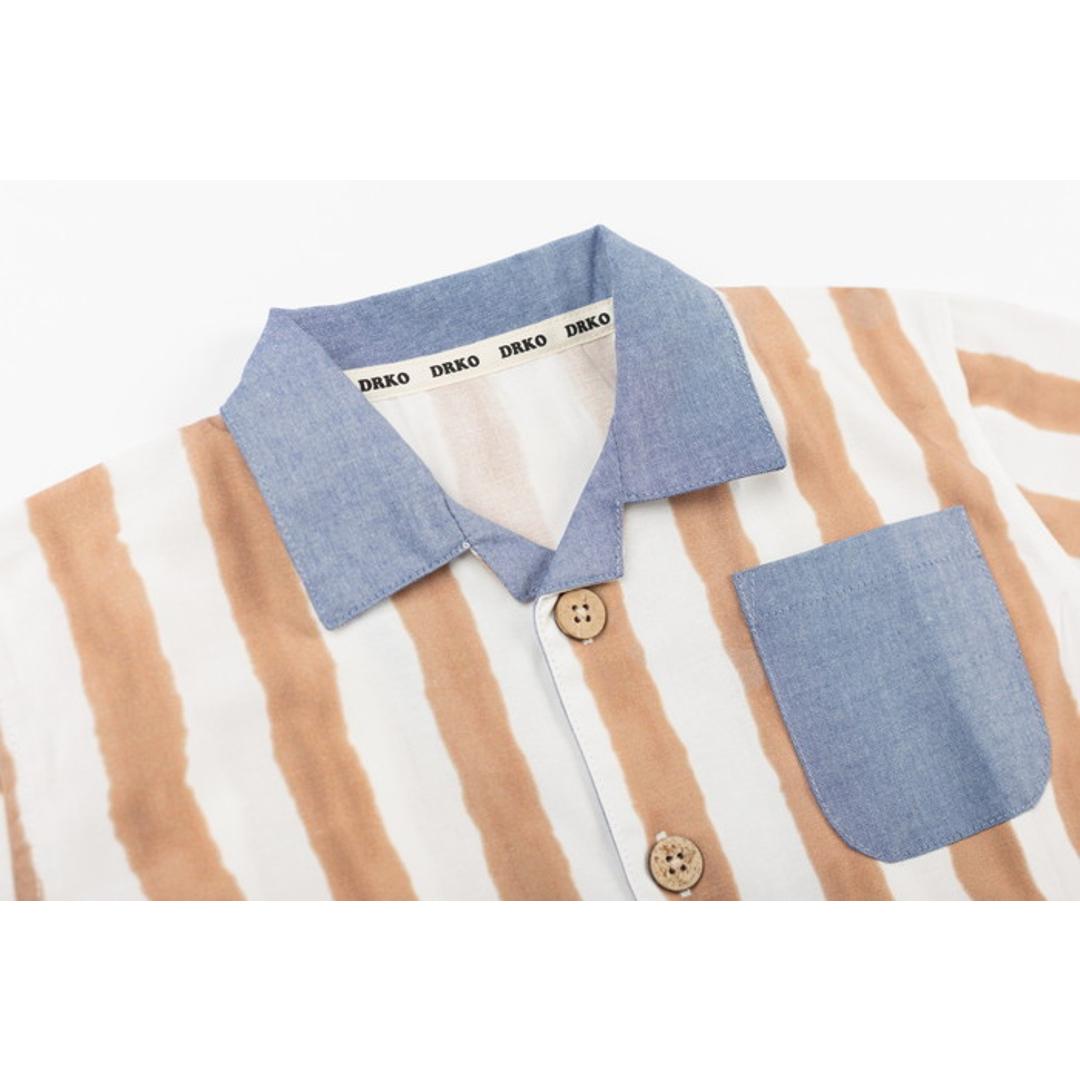 半袖 襟付き シャツ キッズ 通販 半袖シャツ 前開きシャツ ストライプシャツ 前開き 子供 おしゃれ かわいい 男の子 羽織り カジュアル 可愛い オシャレ ボーイズ 子供服 子ども服 ベビー服 Aenak アエナック 31238 キッズファッション ブラウン 80cm