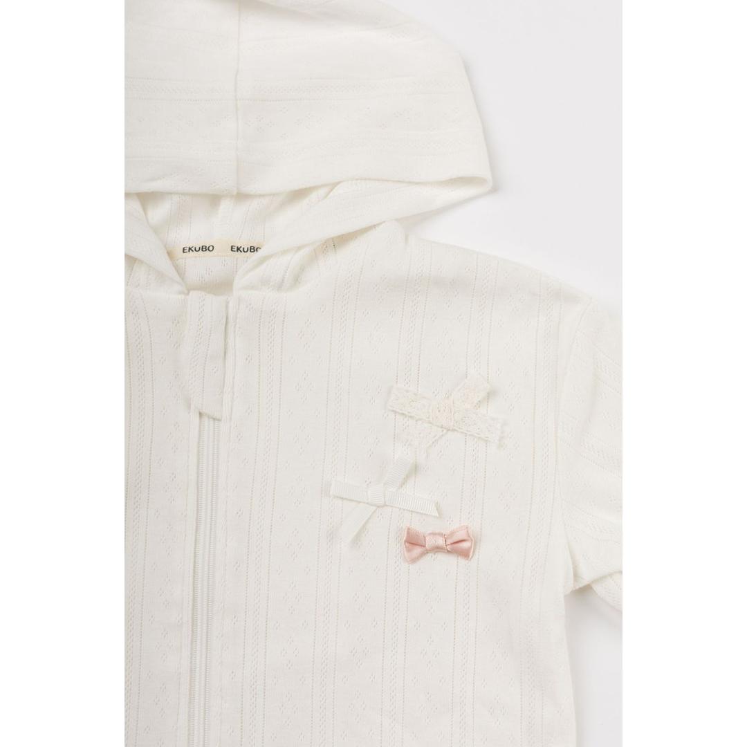 夏 薄手 パーカー キッズ 綿100 通販 ジップアップパーカー 前開き 綿100% コットン100 子供 パターンメッシュ かわいい おしゃれ 女の子 可愛い ガールズ 子供服 子ども服 ベビー服 Aenak アエナック 31240 キッズファッション ホワイト 80cm