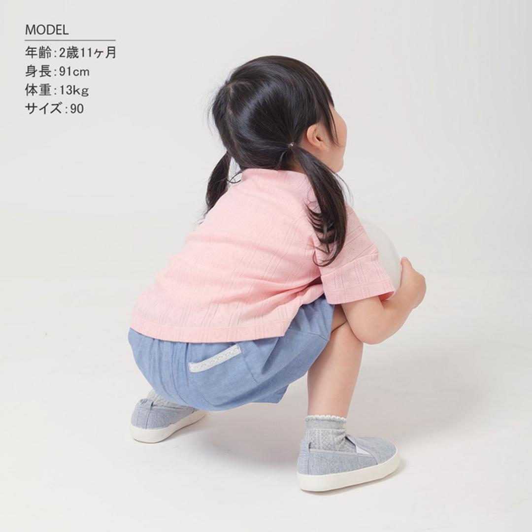 ショートパンツ キッズ 女の子 通販 ハーフパンツ 短パン バルーンパンツ リボン レース りぼん 後ろポケット ダンガリー かわいい おしゃれ 可愛い ガールズ 子供服 子ども服 ベビー服 Aenak アエナック 31252 キッズファッション ダンガリー 80cm