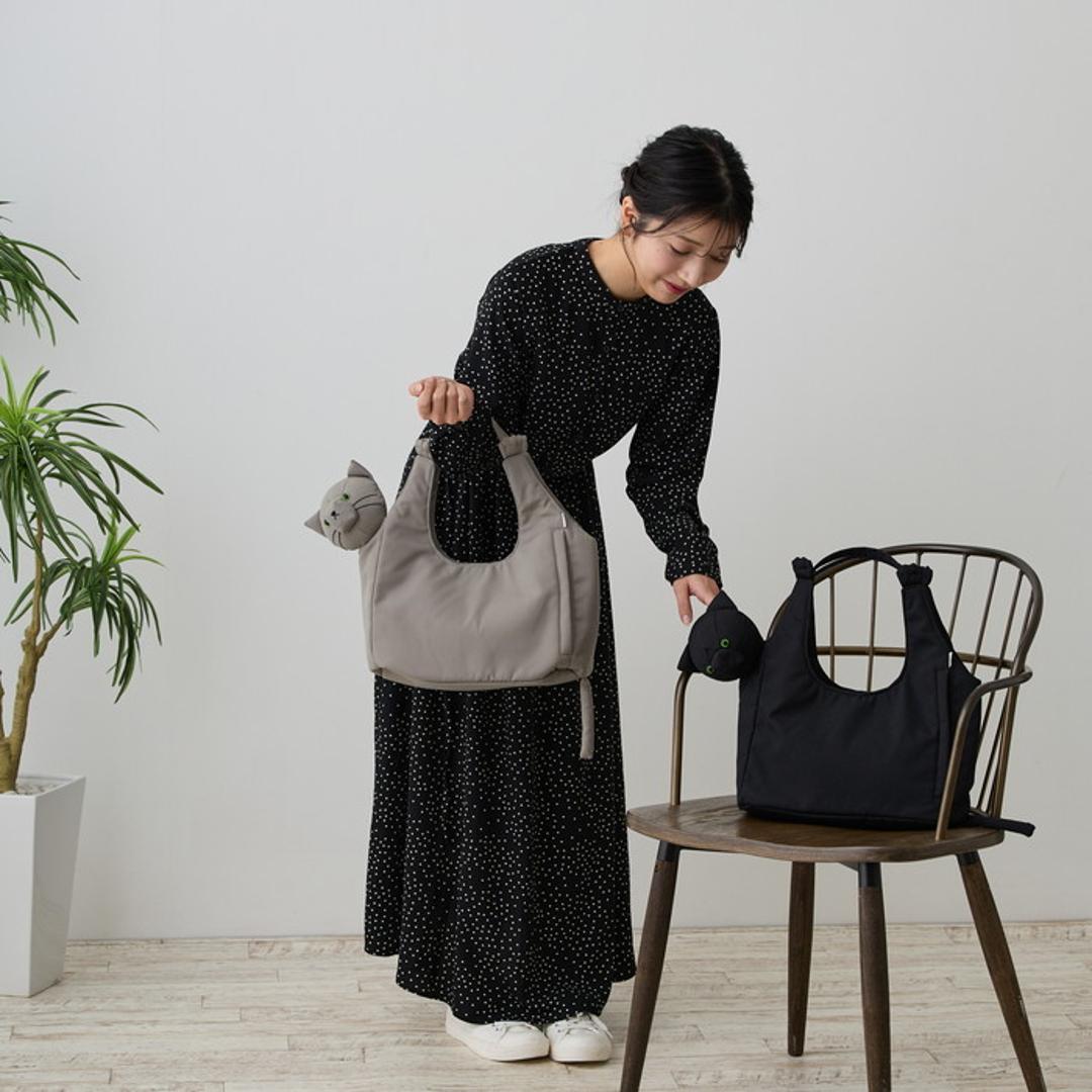 ROOTOTE ルートート トートバッグ 1034 通販 トートバック 肩掛けバッグ 手提げバッグ 肩掛けカバン てさげかばん レディース 小さめ かわいい オシャレ 可愛い おしゃれ 猫モチーフ ねこ ネコ ブラブラネコ ラウンド ROUND レディースバッグ GRAY ・