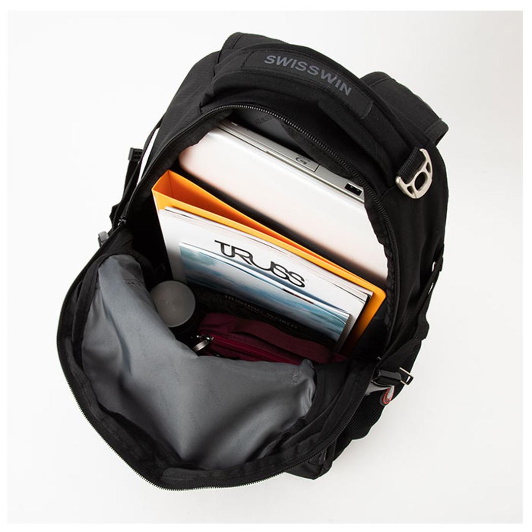 スイスウィン リュック メンズ おしゃれ パパ 大容量 ブラック ブランド swisswin 正規品 通学 通勤 黒 レディース ビジネスカバン リュックサック ママリュック 旅行 高校生 バックパック ノートPC かばん 約 30l 大きめ SW9017 ブラック ・