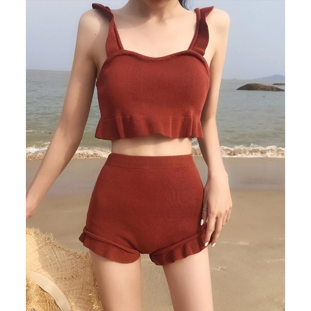 水着 レディース セパレート 通販 ダイヤモンドハーツ swm-0010 Diamond Hearts タンキニ ビキニ ツーピース スイムウェア ショートパンツ 20代 30代 おしゃれ かわいい ママ水着 フリル シンプル 大人 可愛い 無地 女性用 レッド系その他 Mサイズ