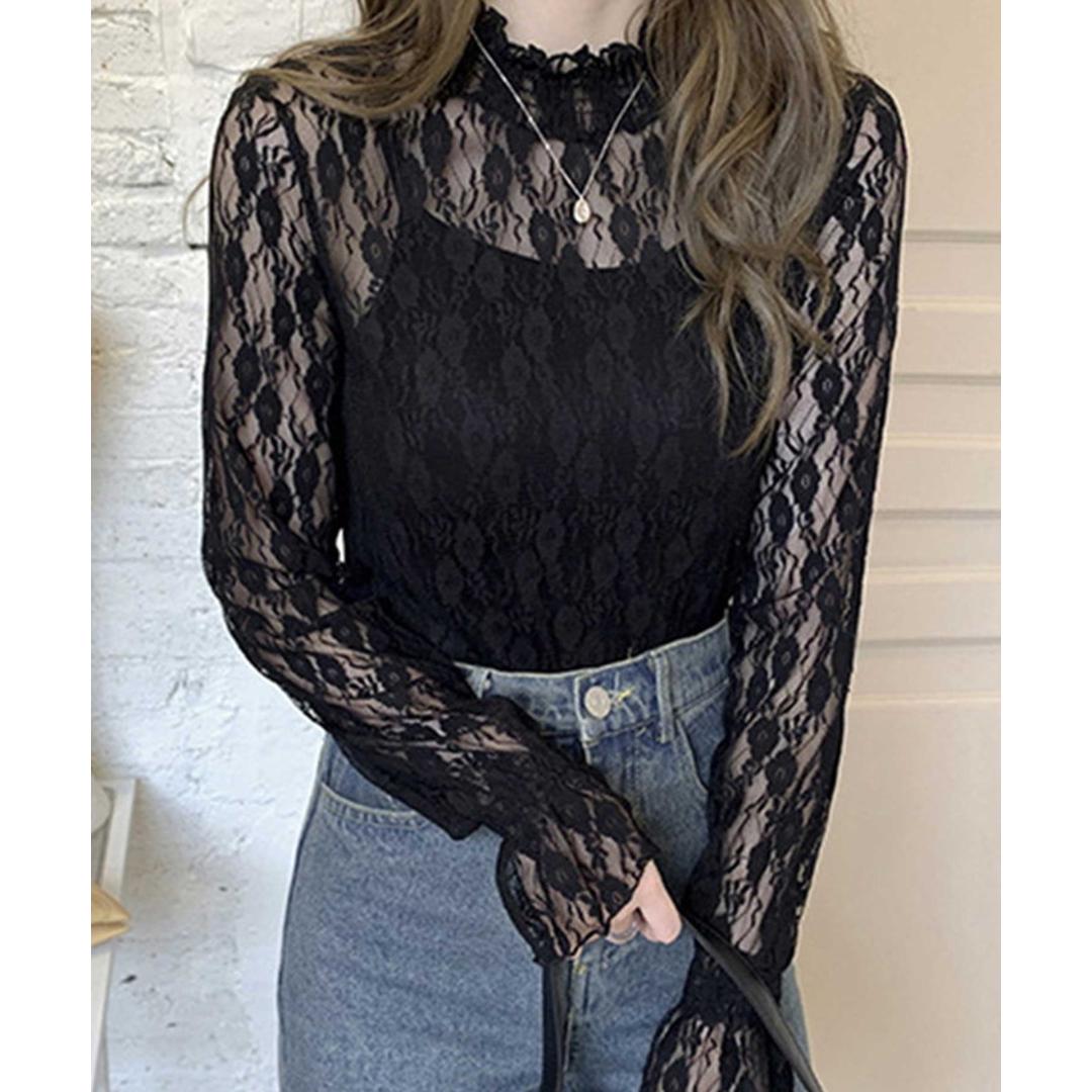 シースルー ブラウス 通販 シースルーブラウス 長袖ブラウス レースブラウスレディース レディース 女性 トップス ハイネックブラウス レーストップス 長袖トップスおしゃれ 長袖トップスレディース 春夏秋 上品 透け感 立ち襟 オシャレ かわいい 可愛い ホワイト Mサイズ