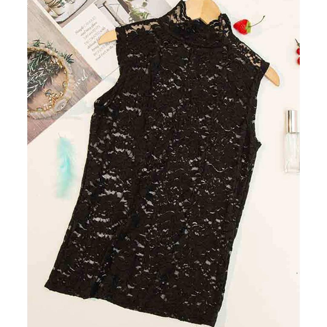 ハイネック レース タンクトップ 通販 ノースリーブ 透け感 トップス ハイネックレースインナー 袖なし 総レース レディース 大人 かわいい きれいめ 上品 セクシー おしゃれ シンプル 女性 top-076 ダイヤモンドハーツ Diamond Hearts ブラック Mサイズ