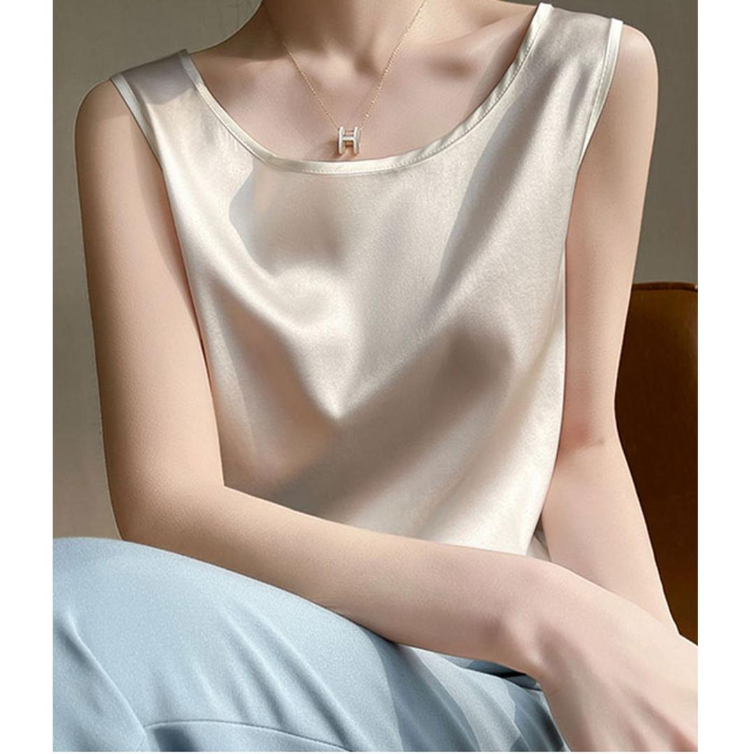 タンクトップ レディース ゆったり 通販 ノースリーブ さらさら ラウンドネック トップス インナー 大人 かわいい きれいめ 上品 シンプル 無地 オフィスカジュアル おしゃれ 可愛い 女性 top-102 ダイヤモンドハーツ Diamond Hearts ホワイト Mサイズ