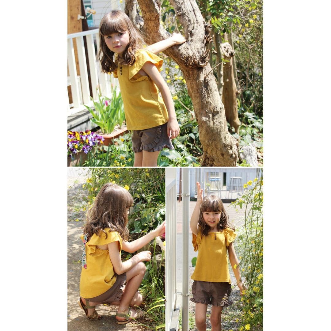 Rora キッズ Tシャツ 半袖 女の子 通販 ローラ カットソー 半袖Tシャツ 夏服 半袖トップス トップス バックリボン 袖フリル 可愛い おしゃれ かわいい オシャレ こども 女子 通園 通学 子供服 こども服 子ども服 キッズファッション ナチュラルマスタード 140cm