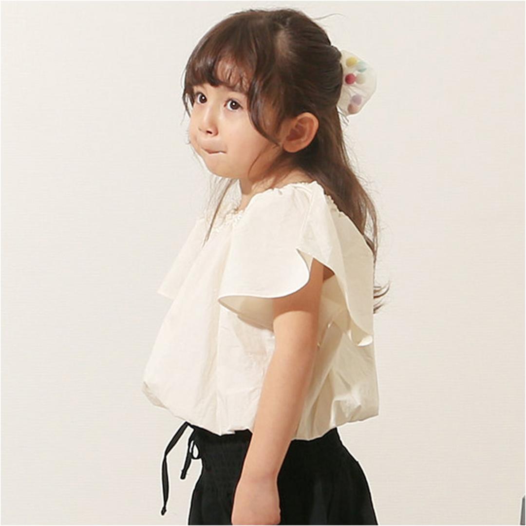 Rora ブラウス 襟なし 通販 ローラ クリーミー カットソー キッズ 子供 女の子 女子 こども 子ども きれいめ 白 ベージュ フレアスリーブ 花 お花 おしゃれ かわいい オシャレ 可愛い カジュアル トップス 子ども服 子供服 キッズファッション クリーム 110cm