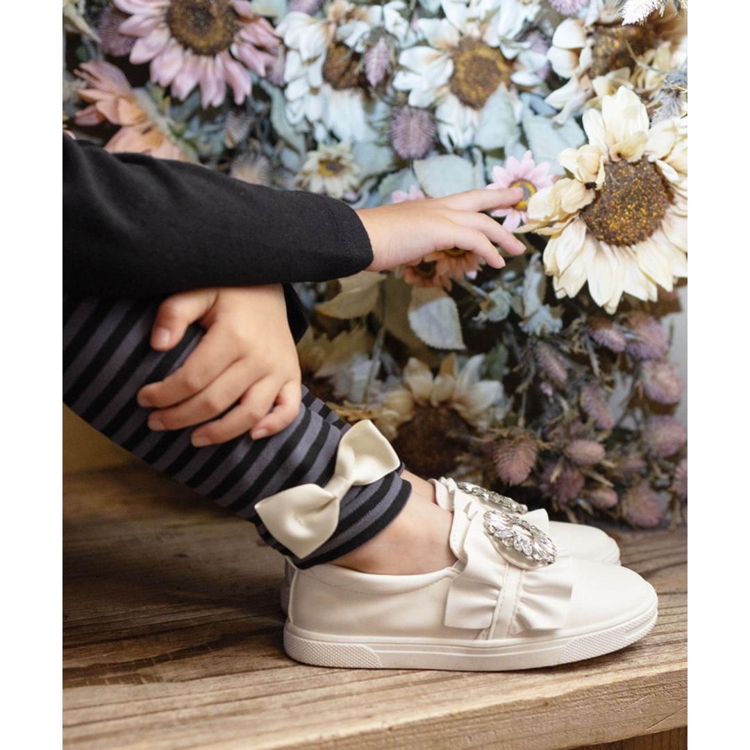 Rora 子供服 スカート 通販 スカッツ カエデ リボンボーダースカッツ スカートパンツ フレアスカート ミニスカート キッズ 女の子 女子 カジュアル シンプル お出かけ かわいい オシャレ 可愛い おしゃれ ボトムス 子ども服 キッズファッション グレー 110cm