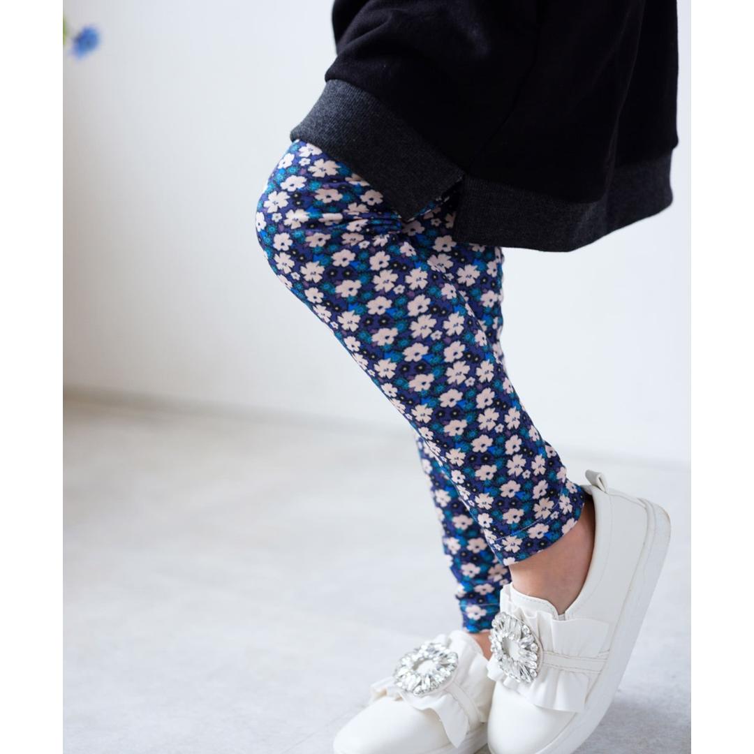 Rora 子供服 レギンス 通販 ルピナ スパッツ パンツ ズボン 小花柄 女の子 女子 子供 こども 子ども 10分丈 十分丈 通園 通学 幼稚園 かわいい おしゃれ カジュアル 春 夏 秋 冬 動きやすい ボトムス 子ども服 レッグウェア キッズファッション 花柄.ネイビー 110cm