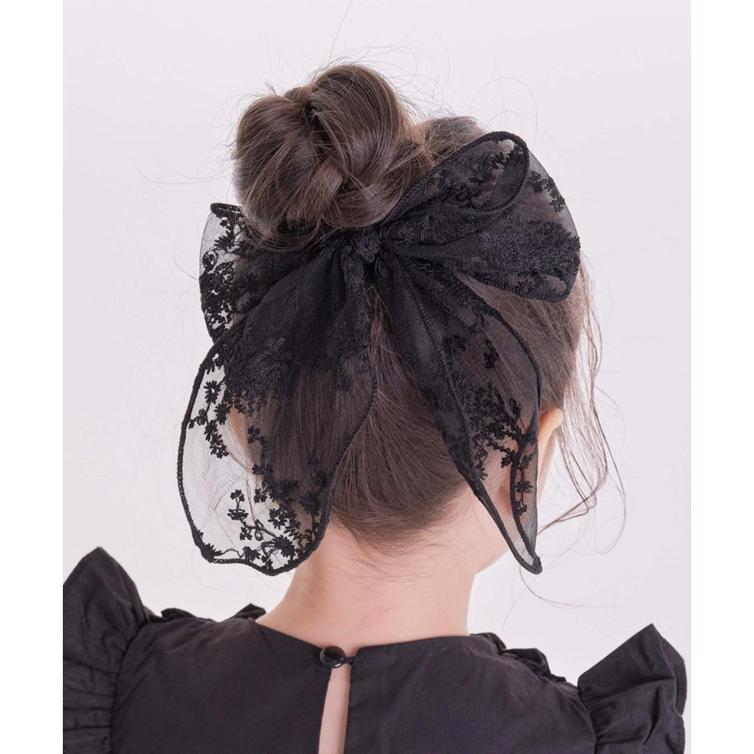 Rora キッズ ヘアゴム リボン 通販 レース 48182102 ケイティ総レース立体リボンヘアゴム 大きめ 女の子 大人っぽい 卒園式 入学式 結婚式 発表会 オシャレ 可愛い おしゃれ かわいい ヘアアレンジ ヘアーアクセサリー ヘアアクセサリー キッズファッション ブラック フリー