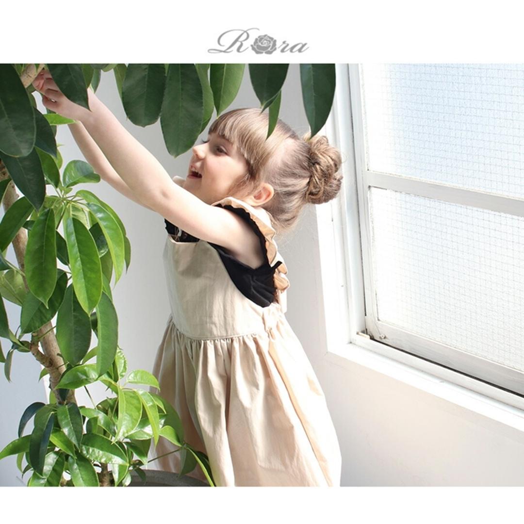 Rora エプロンドレス 子ども 通販 エプロン ドレス 子供 5014-19-55 エプロンワンピース ワンピース フリル キッズ 女の子 ギャザー 撥水 オシャレ 可愛い おしゃれ かわいい 無地 シンプル 子ども服 子供服 キッズファッション BEIGE 2XL
