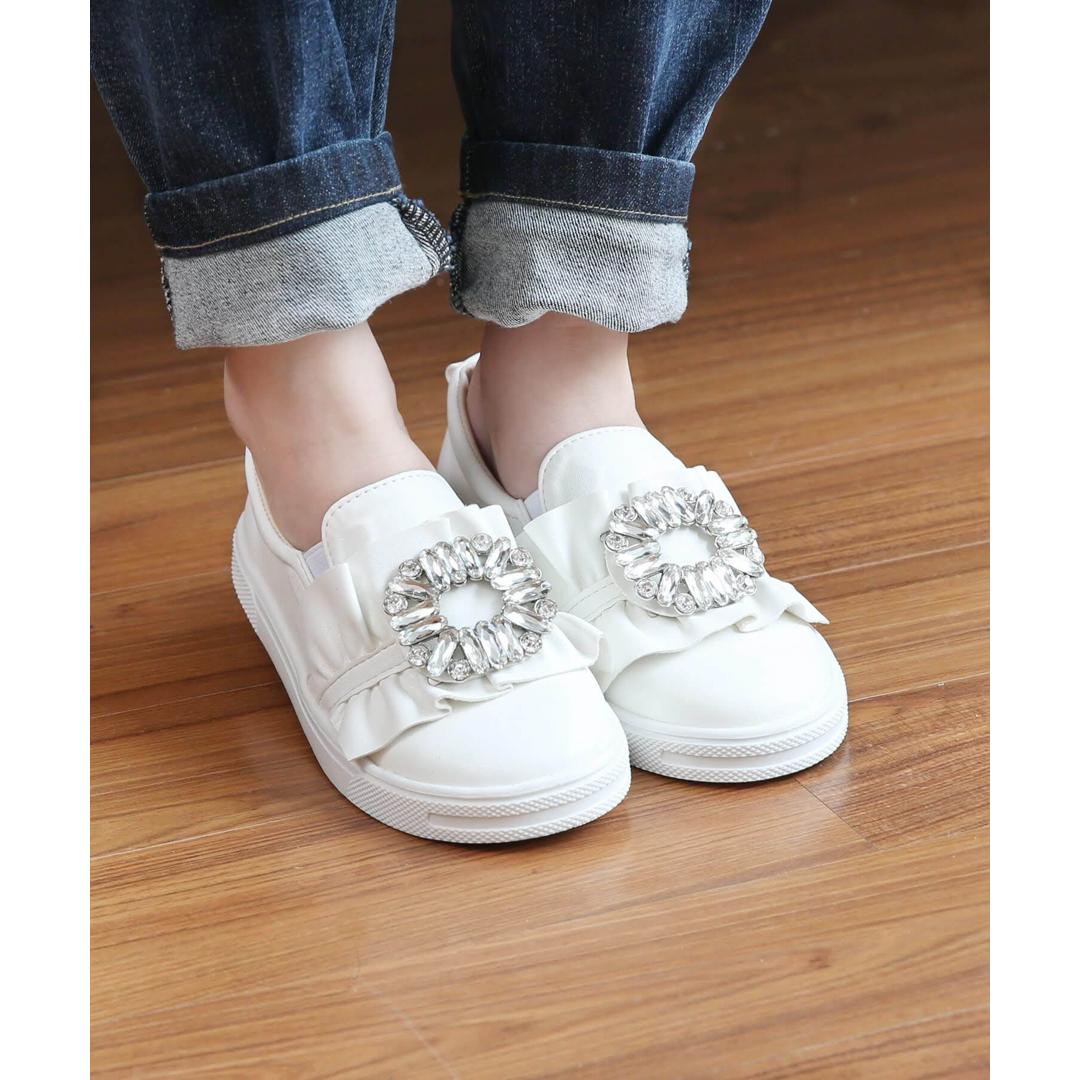 Rora キッズ スリッポン 女の子 通販 紐なしスニーカー 57062202 白 ホワイト ビジュー キラキラ 宝石 ワンポイント 通学 通園 かわいい おしゃれ 可愛い カジュアルシューズ 子供靴 靴 シューズ 子ども靴 キッズシューズ キッズファッション ホワイト 16cm