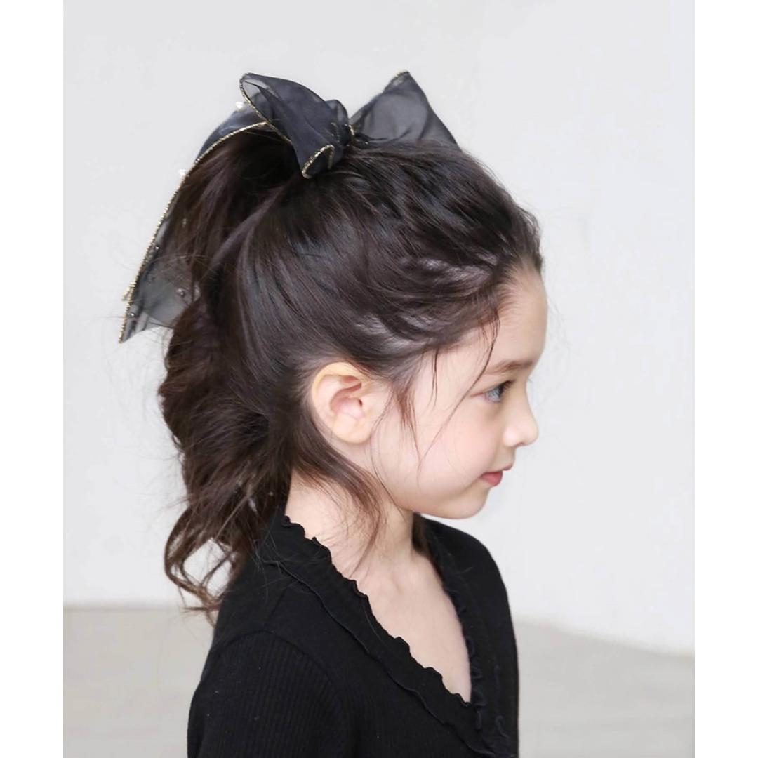 Rora キッズ ヘアゴム リボン 通販 オーガンジー パール 68062301 ウナスヘアゴム 大きめ 女の子 大人っぽい 卒園式 入学式 結婚式 発表会 オシャレ 可愛い おしゃれ かわいい ヘアアレンジ ヘアーアクセサリー ヘアアクセサリー キッズファッション ブラック フリー
