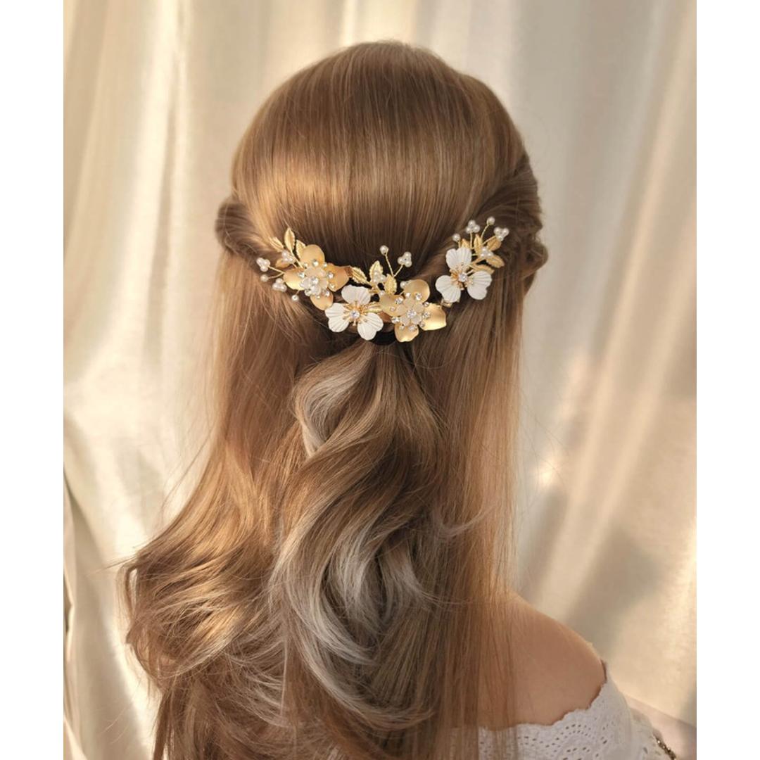 Rora ヘアクリップ キッズ 3個セット 通販 ローレン 花冠 髪飾り 髪留め 花 フラワー ゴールド 女の子 子供 子ども こども フォーマル 大人っぽい 上品 結婚式 パーティー 発表会 卒園式 入学式 七五三 誕生日 かわいい おしゃれ ヘアアクセサリー ヘアクリップ フリー