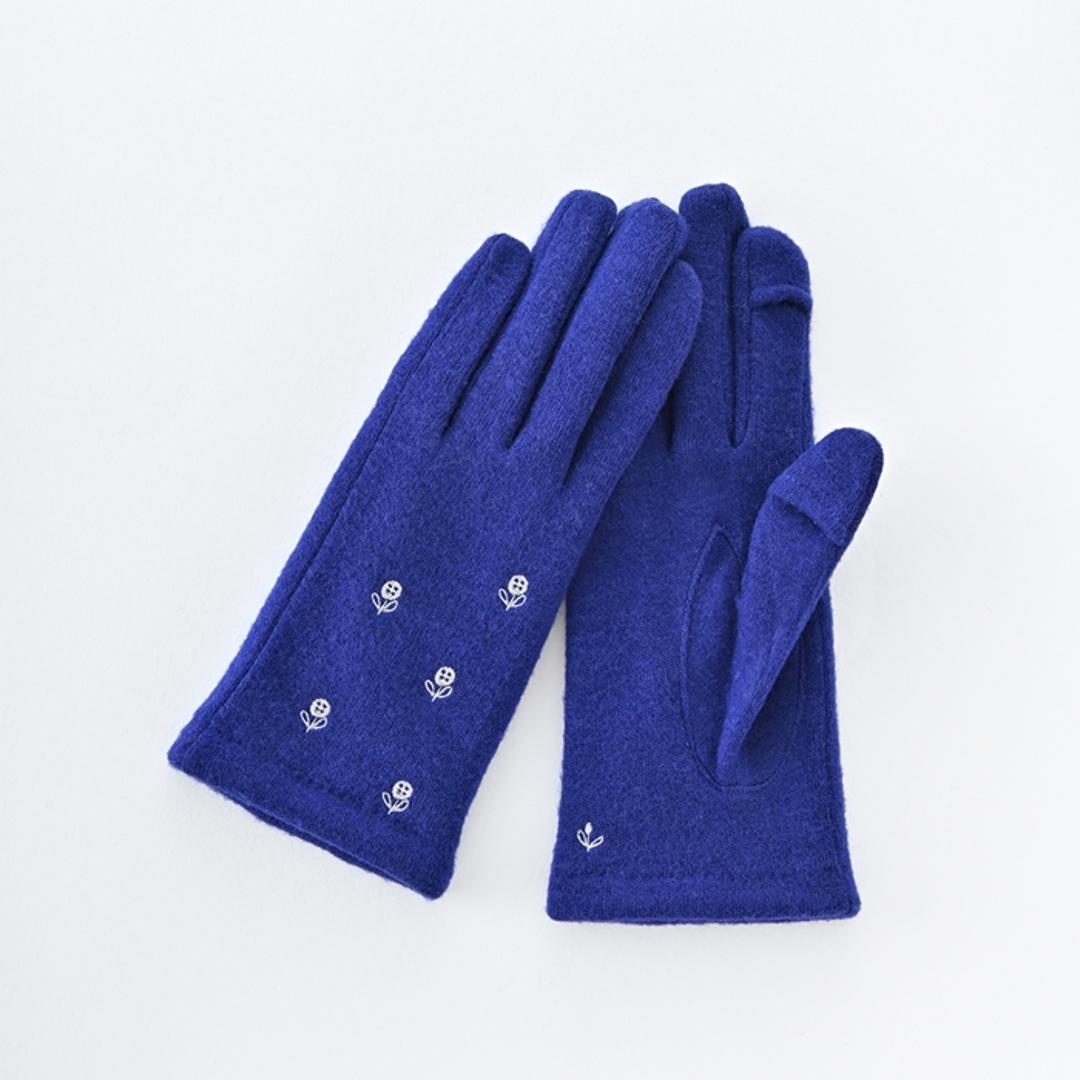クロダ 手袋 KURODA AF65101L8 通販 グローブ レディース かわいい 暖かい スマホ対応 指あき 指出し 刺繍 おしゃれ 可愛い オシャレ 5本指 フラワー刺繍ジャージグローブ アクリル マイクロボア レディース手袋 ファッション小物 ブルー ・