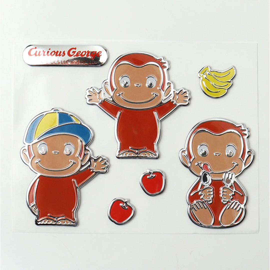 エンブレム ステッカー キャラ 通販 エンブレムステッカー 車 ボディ デコシール シール キャラクター かわいい おしゃれ シルバー メタリック パソコン スマホ デコレーション ドレスアップ用品 カーアクセサリー カーグッズ カー用品 自動車 車用品 おさるのジョージ ・
