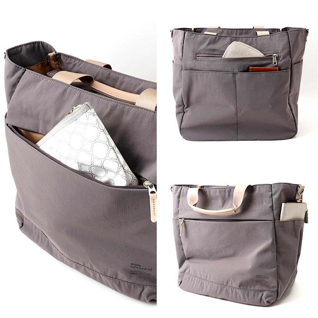 アネログランデ トートバッグ GTM0973 anello GRANDE 通販 ショルダーバッグ マザーズバッグ 2way トートバック 斜めがけバッグ 肩掛け ナイロン レディース メンズ A4 通勤 通学 撥水 10ポケット 軽量 軽い SABLE BK.ブラック ・