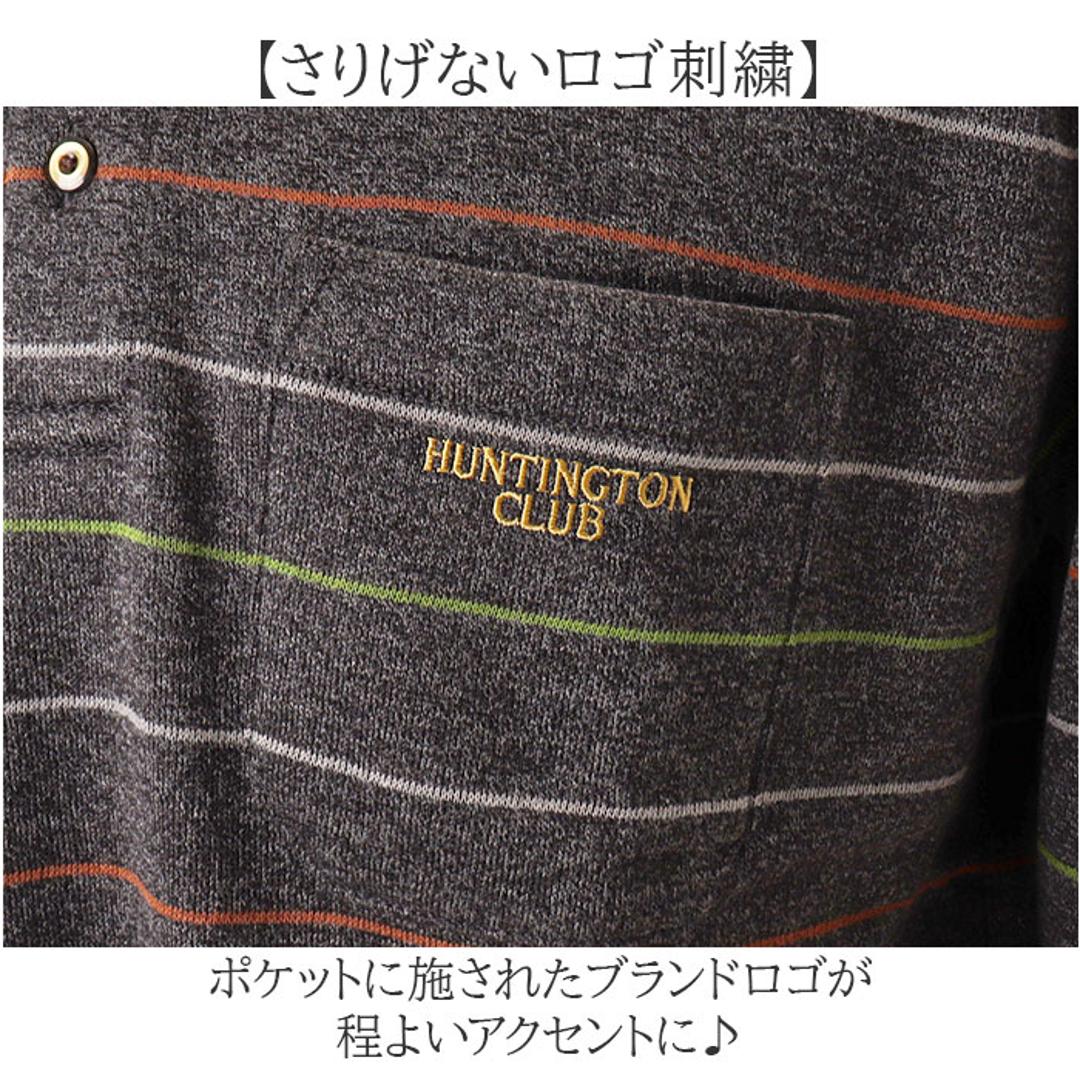 ポロシャツ 長袖 メンズ 通販 シャツ メンズシャツ トップス おしゃれ 長袖シャツ カジュアルシャツ カジュアル 長袖ポロシャツ ボーダーポロシャツ ボーダー HUNTINGTON CLUB ハンティントンクラブ 胸ポケット付き シニア 紳士 オシャレ ボーダー柄/チャコール Mサイズ