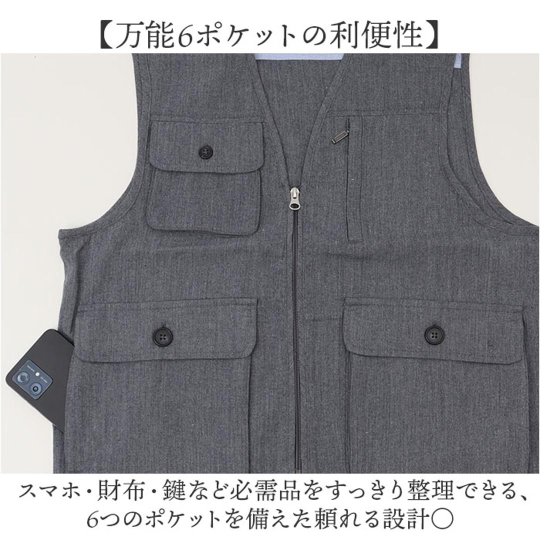 シニア メンズ ベスト 通販 6ポケットベスト 麻混 ジレ ブランド 紳士 50代 60代 70代 80代 男性 トップス 春 夏 秋 紳士服 ゴルフ きれいめ メンズシニア 男性用 洗濯 オシャレ お洒落 釣り シニアファッション グレー Mサイズ