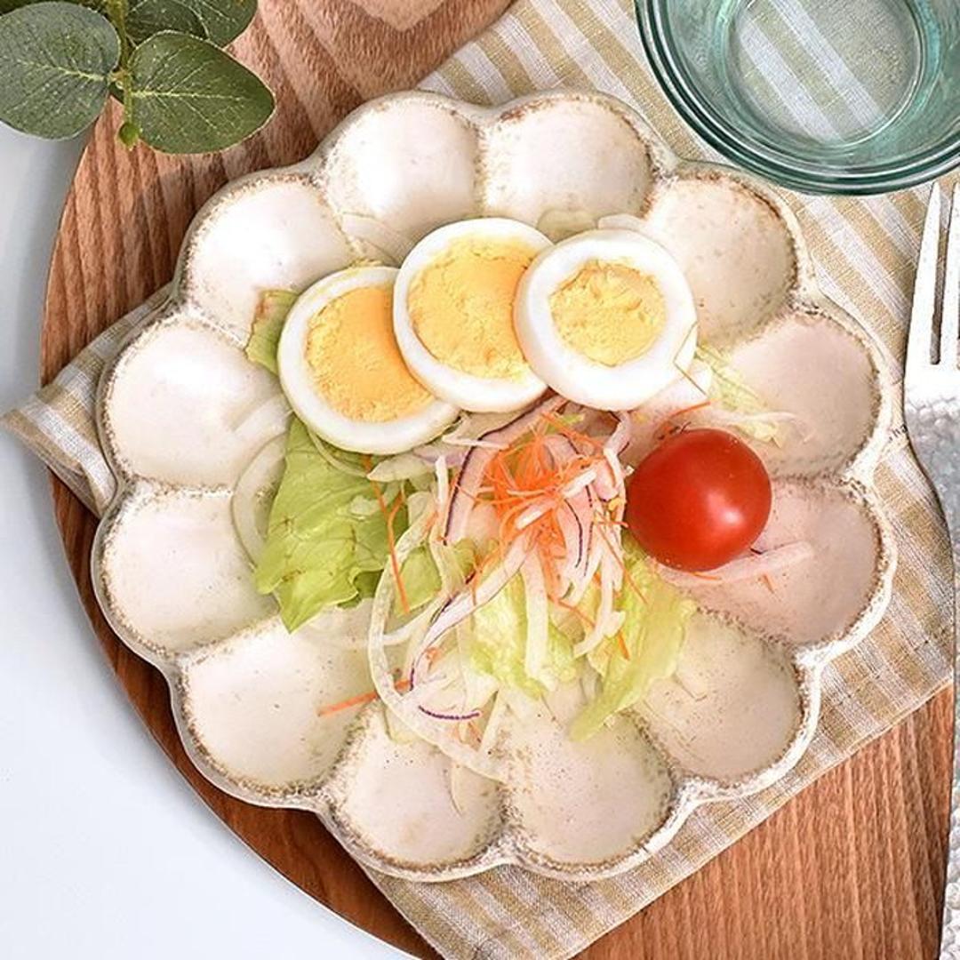 美濃焼 皿 通販 日本製 お皿 プレート 美濃 焼 21.5cm 中皿 丸皿 モーニングプレート 和食器 おしゃれ モダン かわいい 花形 花型 お花 電子レンジ対応 食洗機対応 サラダ デザート ケーキ リンカ 21プレート グルメスタイル キッチン用品 ホワイト ・