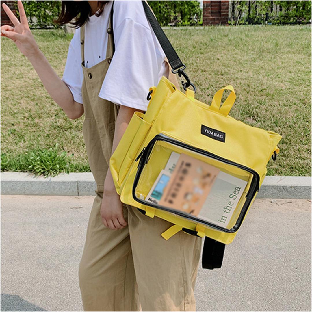 痛バッグ リュック 4way 通販 痛バ 推し活用バッグ トートバッグ ショルダー 斜めがけ 推し活 おしゃれ かわいい バッグ バック カバン 鞄 A4 大容量 透明ポケット クリア ぬいぐるみ 缶バッチ デコ 推し オタク 通学 お出かけ カジュアル ブラック ・