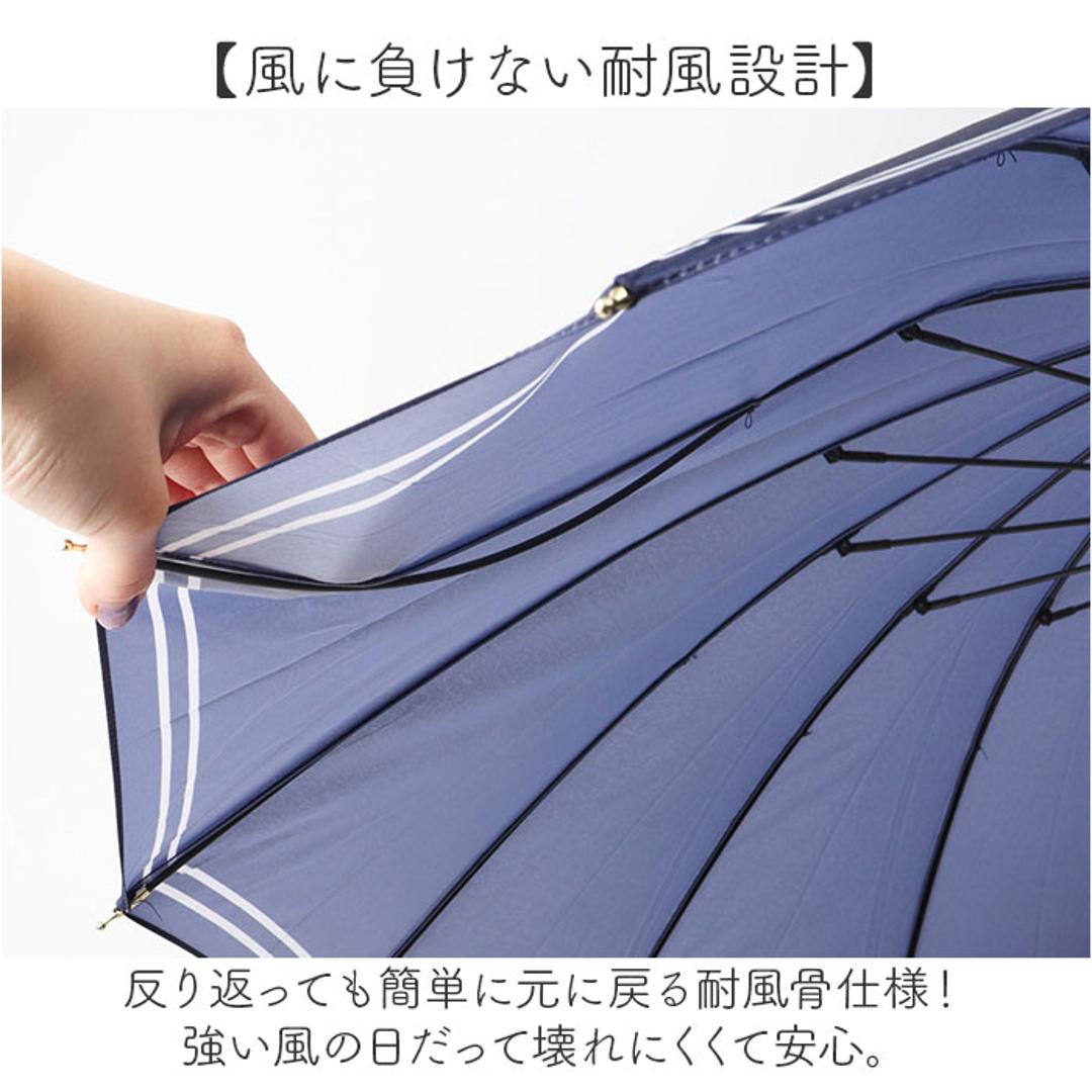傘 16本骨 レディース おしゃれ 通販 耐風傘 55cm 手開き 長傘 耐風 かさ カサ 雨傘 レディース傘 可愛い 女性 大人 高校生 オシャレ かわいい シンプル 軽量 軽い 通勤 通学 Natural basic 雨具 女性用 レディース雨傘 ラインボーダー/パープル ・