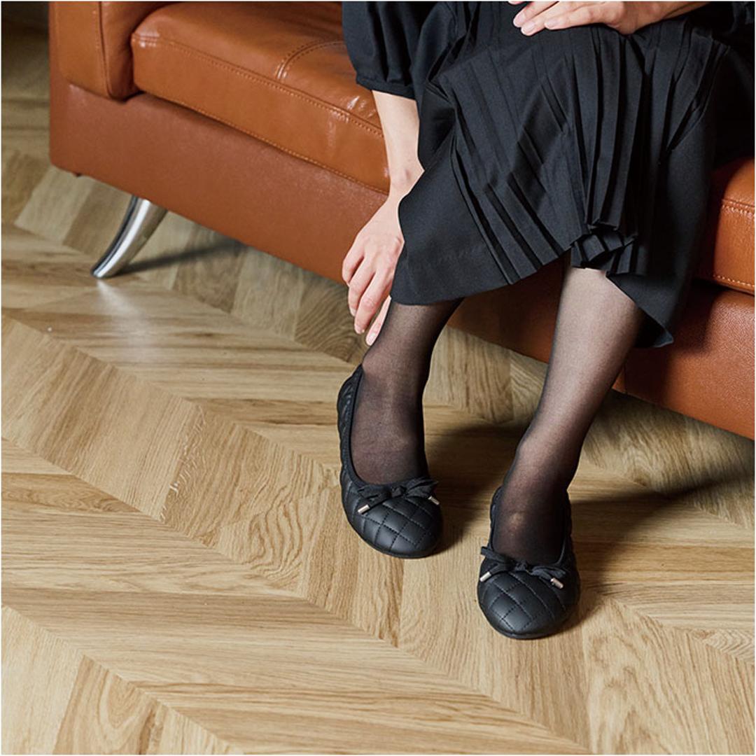 携帯 パンプス レディース 通販 携帯用スリッパ 携帯パンプス 携帯スリッパ スリッパ 外履き 内履き ルームシューズ 婦人靴 袋付き 収納袋付き 女性用 バレエシューズ型 コンパクト 便利 オフィス かわいい 可愛い おしゃれ オシャレ キルトリボン.ブラック ・