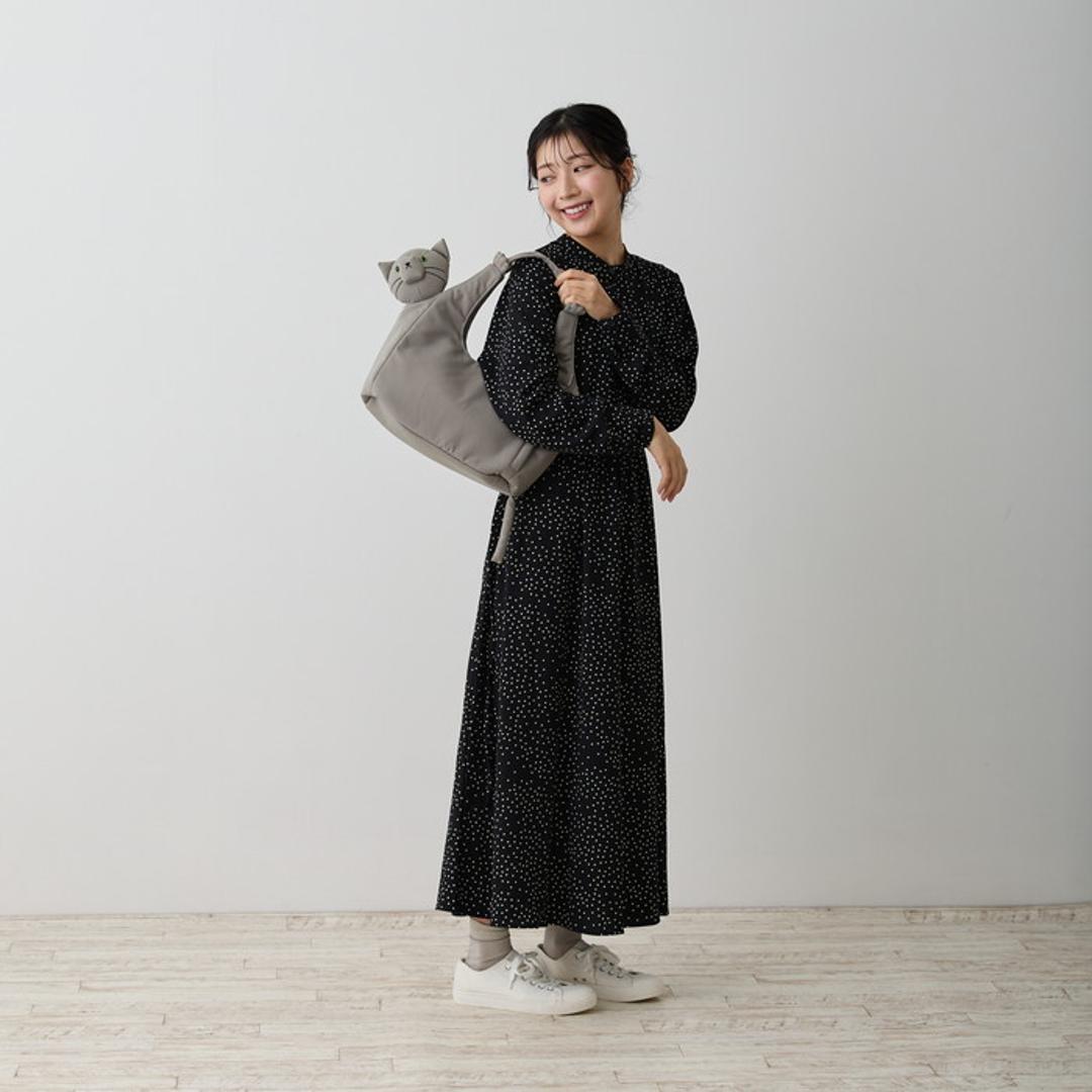 ROOTOTE ルートート トートバッグ 1034 通販 トートバック 肩掛けバッグ 手提げバッグ 肩掛けカバン てさげかばん レディース 小さめ かわいい オシャレ 可愛い おしゃれ 猫モチーフ ねこ ネコ ブラブラネコ ラウンド ROUND レディースバッグ GRAY ・
