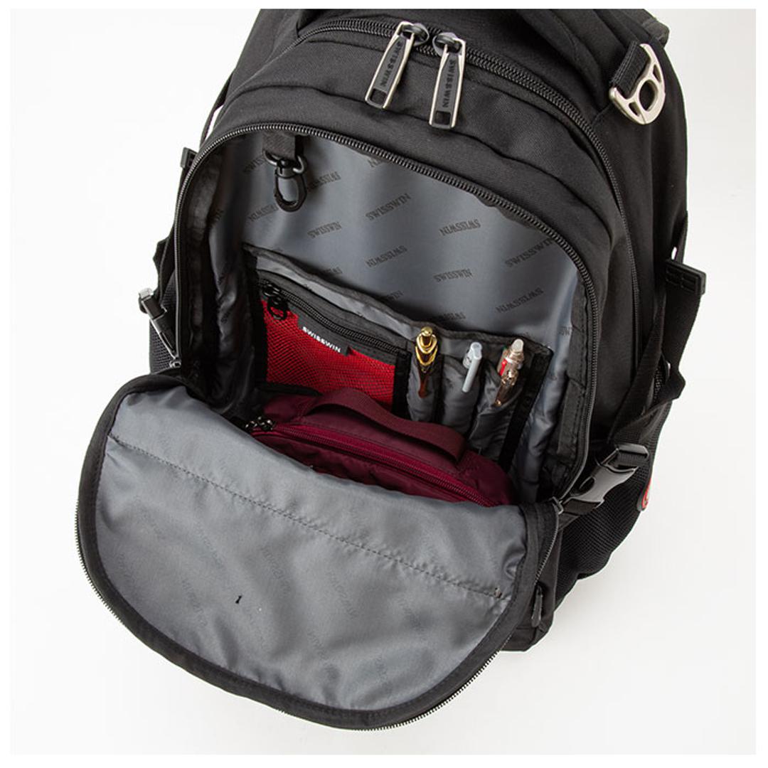 スイスウィン リュック メンズ おしゃれ パパ 大容量 ブラック ブランド swisswin 正規品 通学 通勤 黒 レディース ビジネスカバン リュックサック ママリュック 旅行 高校生 バックパック ノートPC かばん 約 30l 大きめ SW9017 ブラック ・