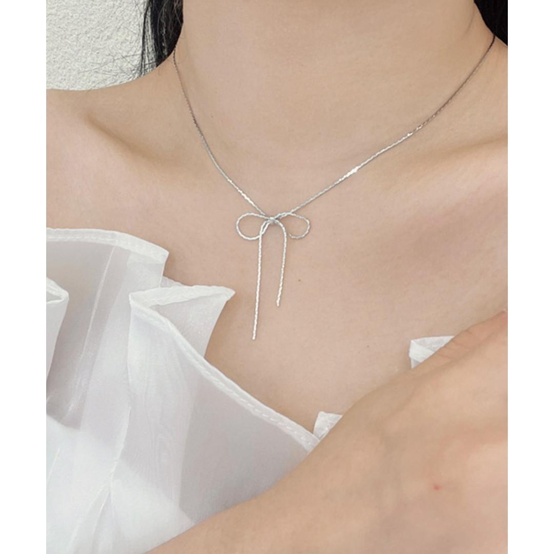 ネックレス レディース シンプル 通販 ダイヤモンドハーツ nec-0350 Diamond Hearts アクセサリー リボン 女性 細い 首輪 おしゃれ かわいい 大人 上品 ギフト プレゼント ブランド 彼女 中学生 高校生 大学生 10代 20代 30代 シルバー ・