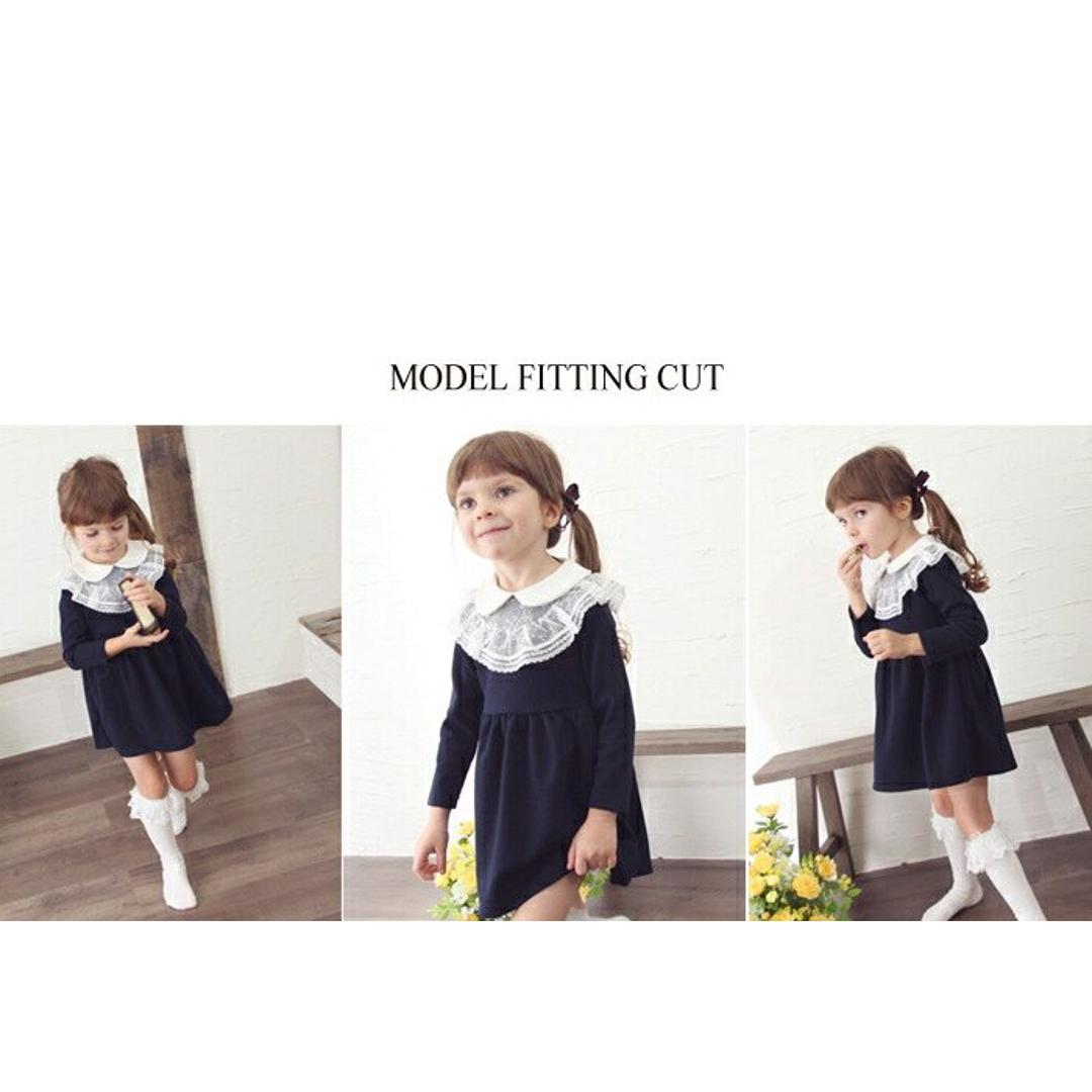 Rora ワンピース キッズ 長袖 通販 ドレスワンピース 10002866 子供 ドレス 女の子 卒園式 入園式 入学式 結婚式 パーティ 発表会 七五三 丸襟 レース 紺 ネイビー かわいい オシャレ 可愛い おしゃれ フォーマル 子ども服 子供服 キッズファッション NAVY 100cm