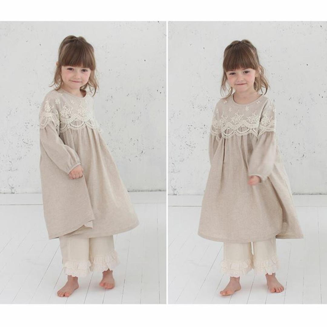 Rora キッズ パジャマ 女の子 ジュニア 通販 ワンピース 10006252 パジャマドレス ナイトドレス ルームワンピース 長袖 レース フリル おしゃれ 可愛い オシャレ かわいい ワンピ ルームウェア ナイトウェア 子ども服 子供服 キッズファッション BEIGE L