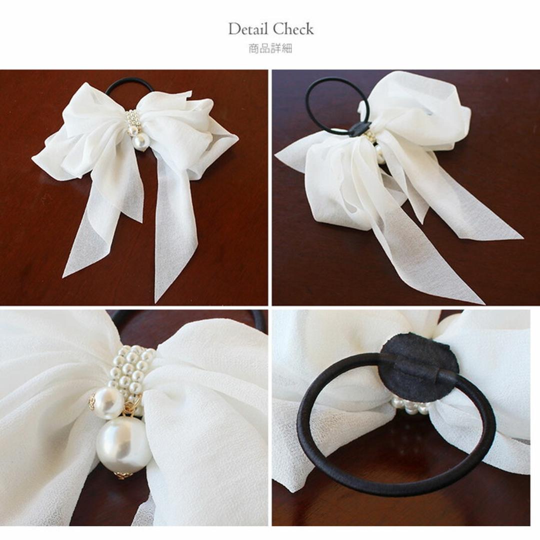 Rora ヘアゴム キッズ 通販 ルボン 髪ゴム 髪飾り 髪留め リボン シフォン 大きい パール 女の子 子供 子ども こども おしゃれ かわいい フォーマル 大人っぽい 上品 入園式 卒園式 入学式 卒業式 結婚式 パーティー ヘアアレンジ ヘアアクセサリー ホワイト FREE