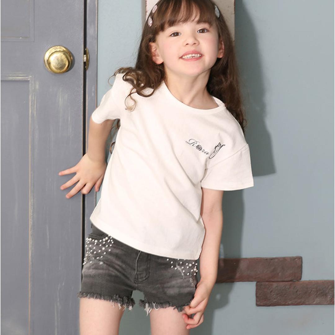 Rora ショートパンツ 通販 ローラ エステラ ハーフパンツ 短パン デニムパンツ デニム キッズ 子供 こども 子ども 女の子 女子 パール レース おしゃれ かわいい オシャレ 可愛い カジュアル ボトムス 子ども服 子供服 キッズファッション チャコールグレー 110cm