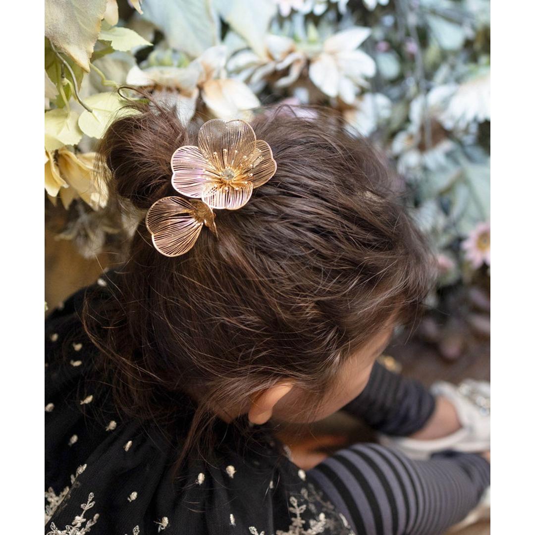 Rora ヘアクリップ キッズ 通販 グラシア ヘアークリップ 髪どめ 髪留め ヘアアクセサリー 髪飾り お花 フラワー 子供 女の子 大人っぽい 卒園式 入学式 結婚式 発表会 可愛い おしゃれ かわいい 子ども用アクセサリー キッズファッション ゴールド ・