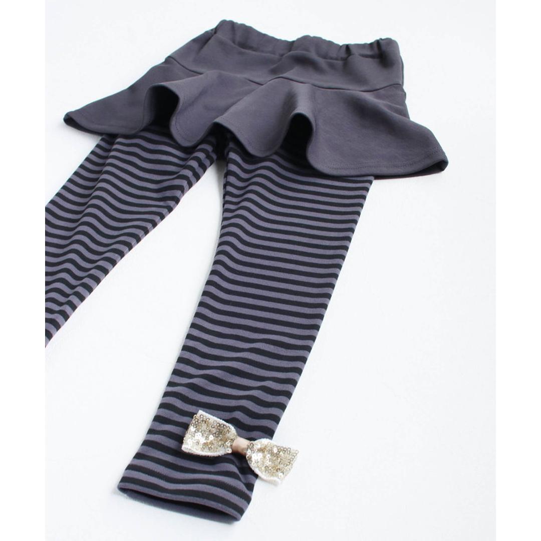 Rora 子供服 スカート 通販 スカッツ カエデ リボンボーダースカッツ スカートパンツ フレアスカート ミニスカート キッズ 女の子 女子 カジュアル シンプル お出かけ かわいい オシャレ 可愛い おしゃれ ボトムス 子ども服 キッズファッション グレー 110cm