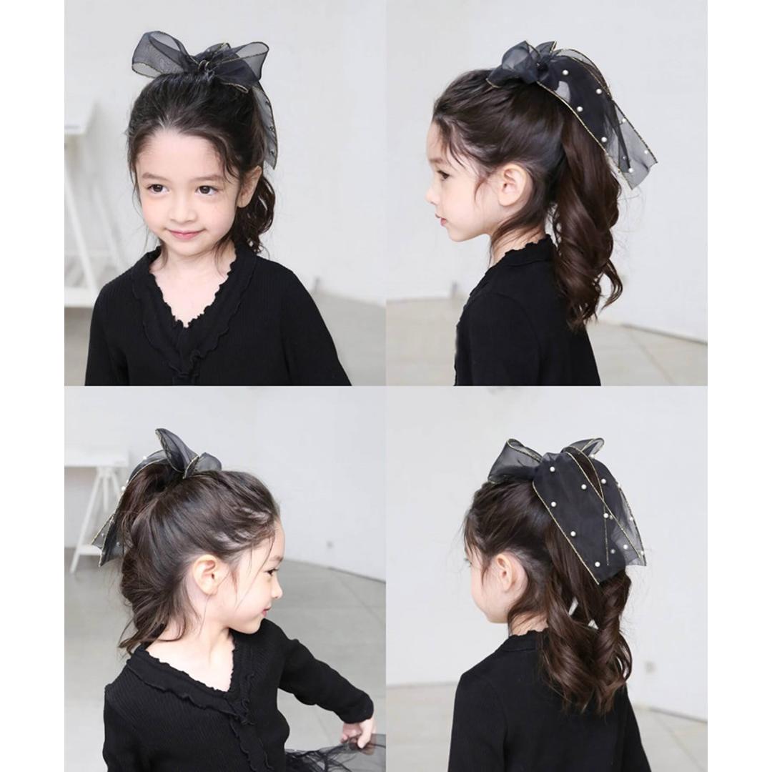 Rora キッズ ヘアゴム リボン 通販 オーガンジー パール 68062301 ウナスヘアゴム 大きめ 女の子 大人っぽい 卒園式 入学式 結婚式 発表会 オシャレ 可愛い おしゃれ かわいい ヘアアレンジ ヘアーアクセサリー ヘアアクセサリー キッズファッション ブラック フリー