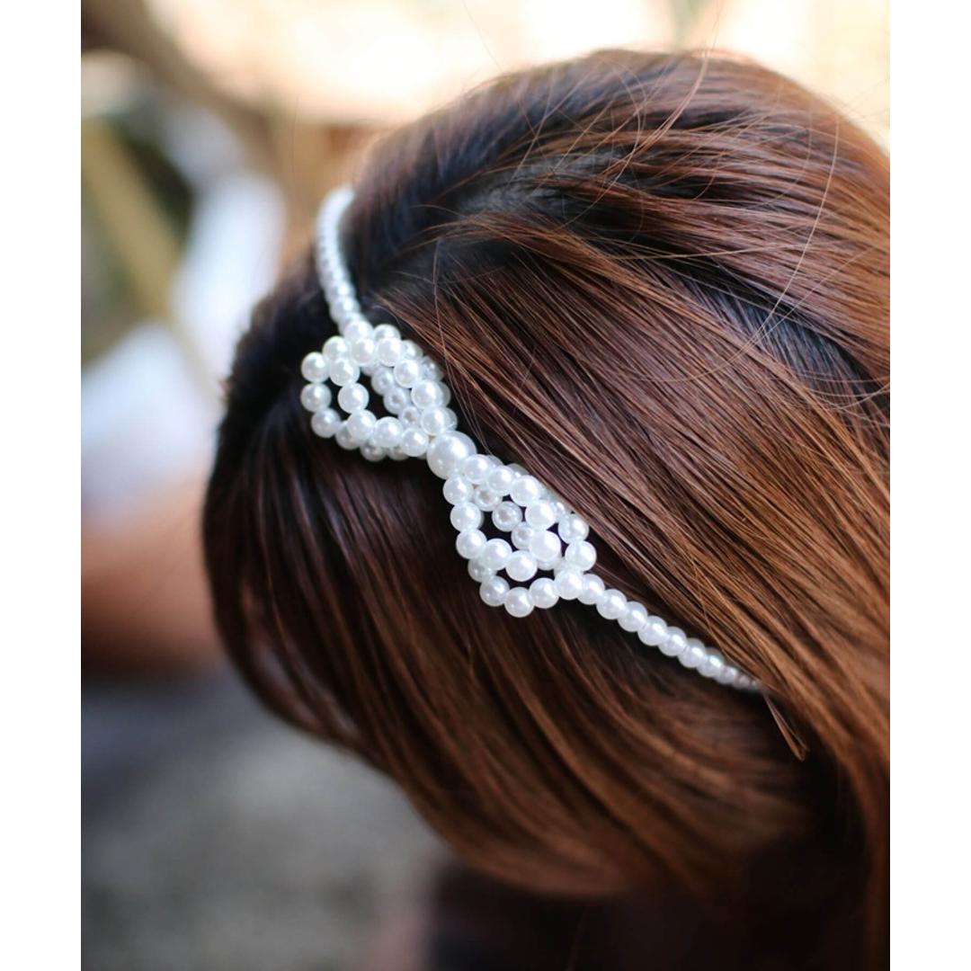 Rora カチューシャ キッズ 通販 オードリー ヘッドドレス 髪飾り ヘアバンド パール リボン 細め 細い フォーマル 女の子 子供 子ども こども 結婚式 パーティー 卒園式 入学式 七五三 誕生日 ピアノ発表会 かわいい おしゃれ ヘアアクセサリー ホワイト フリー