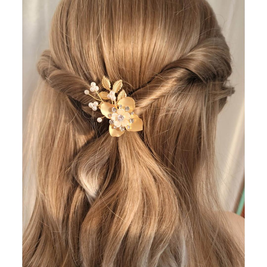 Rora ヘアクリップ キッズ 3個セット 通販 ローレン 花冠 髪飾り 髪留め 花 フラワー ゴールド 女の子 子供 子ども こども フォーマル 大人っぽい 上品 結婚式 パーティー 発表会 卒園式 入学式 七五三 誕生日 かわいい おしゃれ ヘアアクセサリー ヘアクリップ フリー