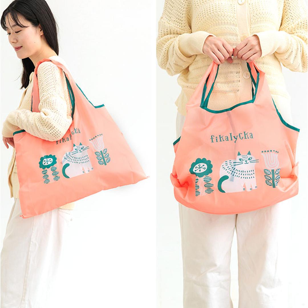 fikalycka エコバッグ フィーカリュッカ 通販 エコバック マイバッグ マイバック レディース 折りたたみ かわいい 2way マチ広 マチ付き コンパクト 可愛い おしゃれ 猫グッズ ネコ ねこ グッツ fika lycka 男女兼用バッグ フルーツグレー ・