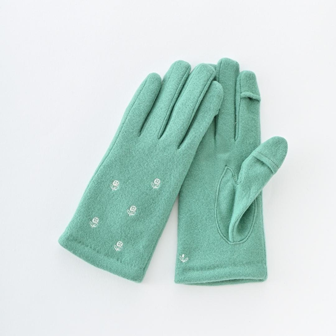 クロダ 手袋 KURODA AF65101L8 通販 グローブ レディース かわいい 暖かい スマホ対応 指あき 指出し 刺繍 おしゃれ 可愛い オシャレ 5本指 フラワー刺繍ジャージグローブ アクリル マイクロボア レディース手袋 ファッション小物 ブルー ・