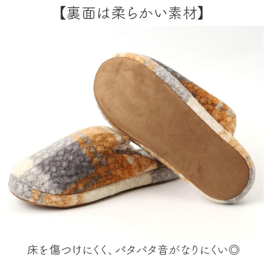 カルム スリッパ CALME 通販 ルームシューズ ルームスリッパ ルームサンダル 室内履き 部屋履き 室内スリッパ 前詰まりスリッパ プードルボアチェックスリッパ 室内用 来客用 冬 もこもこ レディース ボア ふわふわ おしゃれ チェック かわいい オレンジ ・