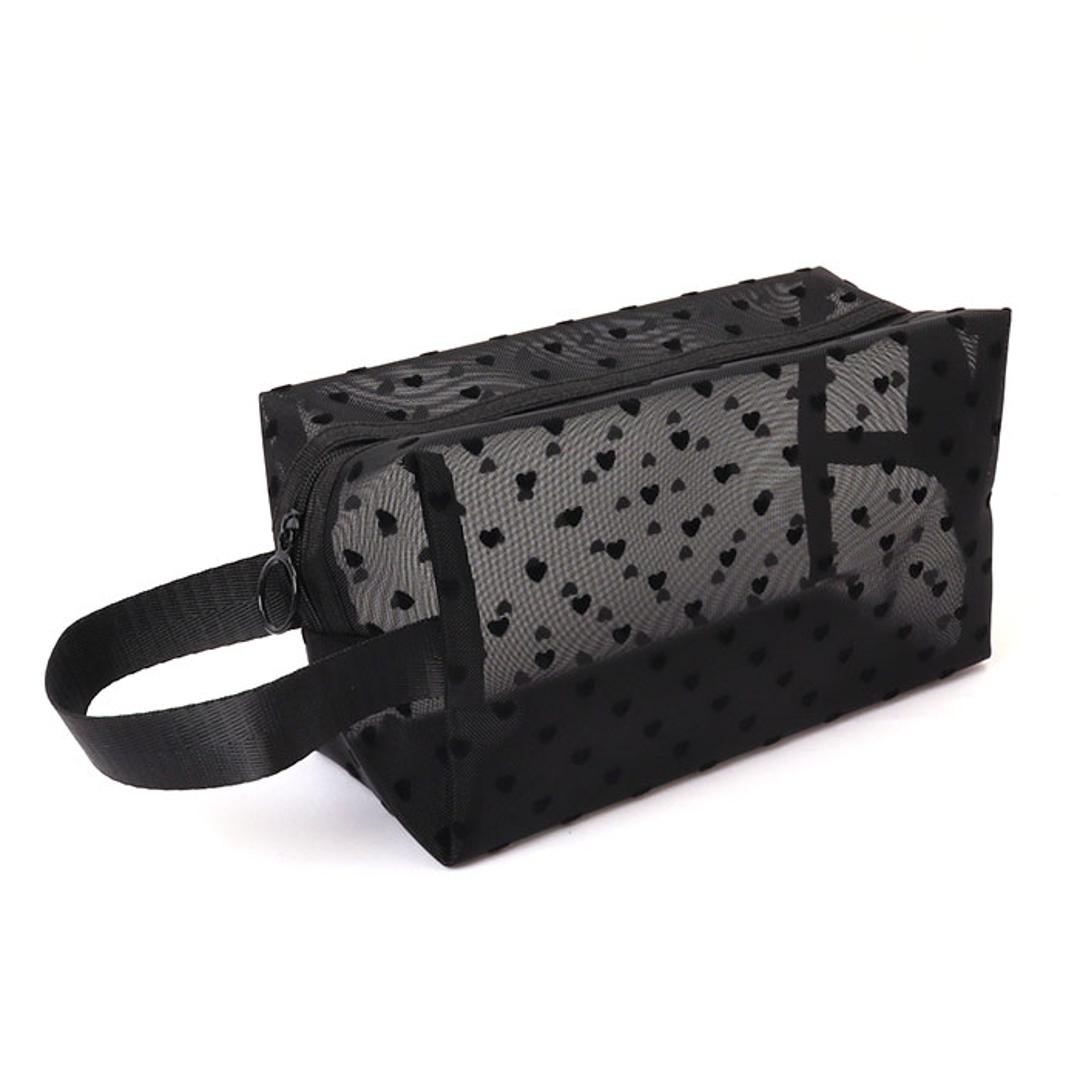 メッシュ ポーチ 通販 コスメケース ミニポーチ コスメポーチ メイクポーチ 収納ポーチメッシュポーチ バッグインバック コスメ入れ 小物入れ マルチポーチ シースルー ナイロン コスメ 小物 トラベル 旅行 出張 ブラック×レッド ・