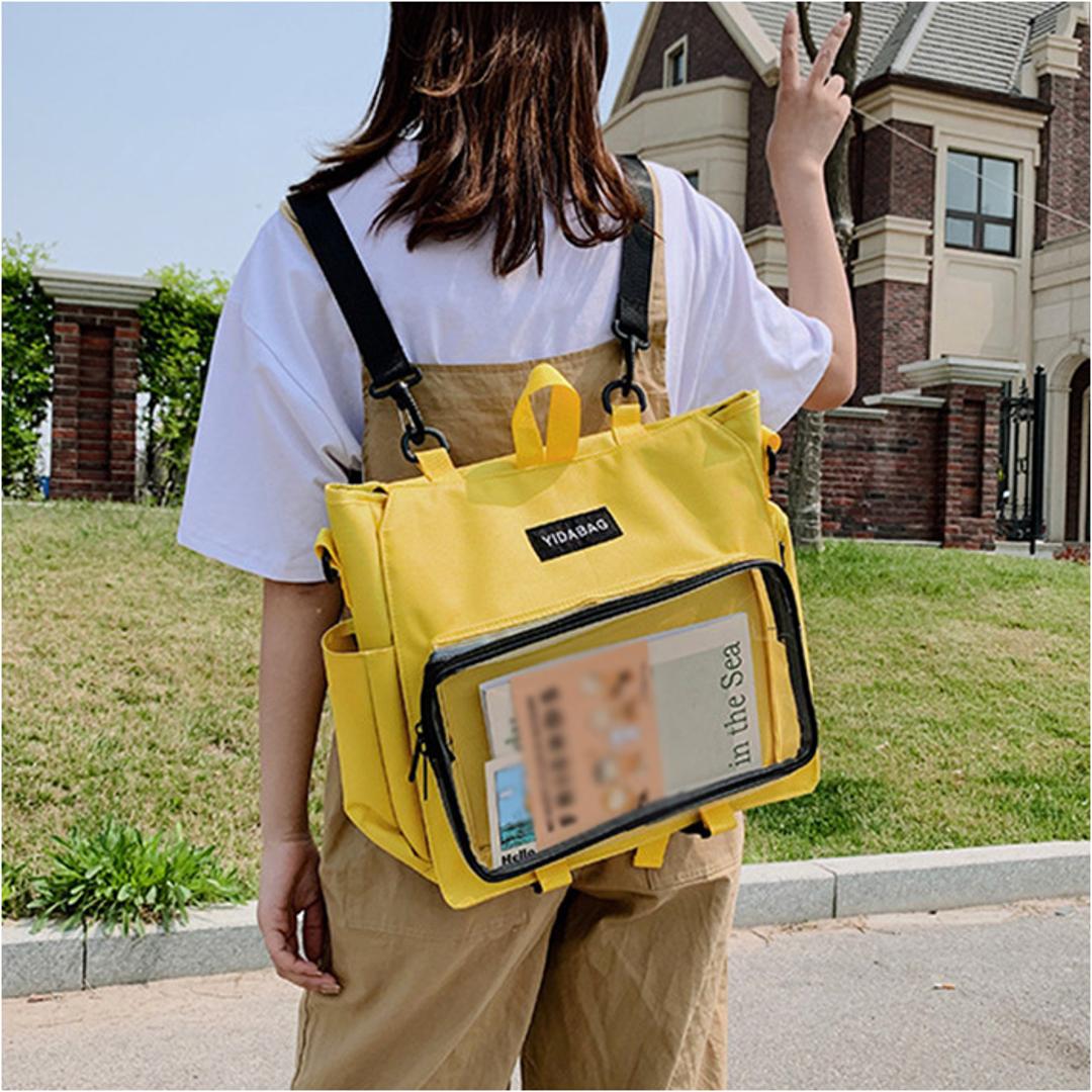 痛バッグ リュック 4way 通販 痛バ 推し活用バッグ トートバッグ ショルダー 斜めがけ 推し活 おしゃれ かわいい バッグ バック カバン 鞄 A4 大容量 透明ポケット クリア ぬいぐるみ 缶バッチ デコ 推し オタク 通学 お出かけ カジュアル ブラック ・