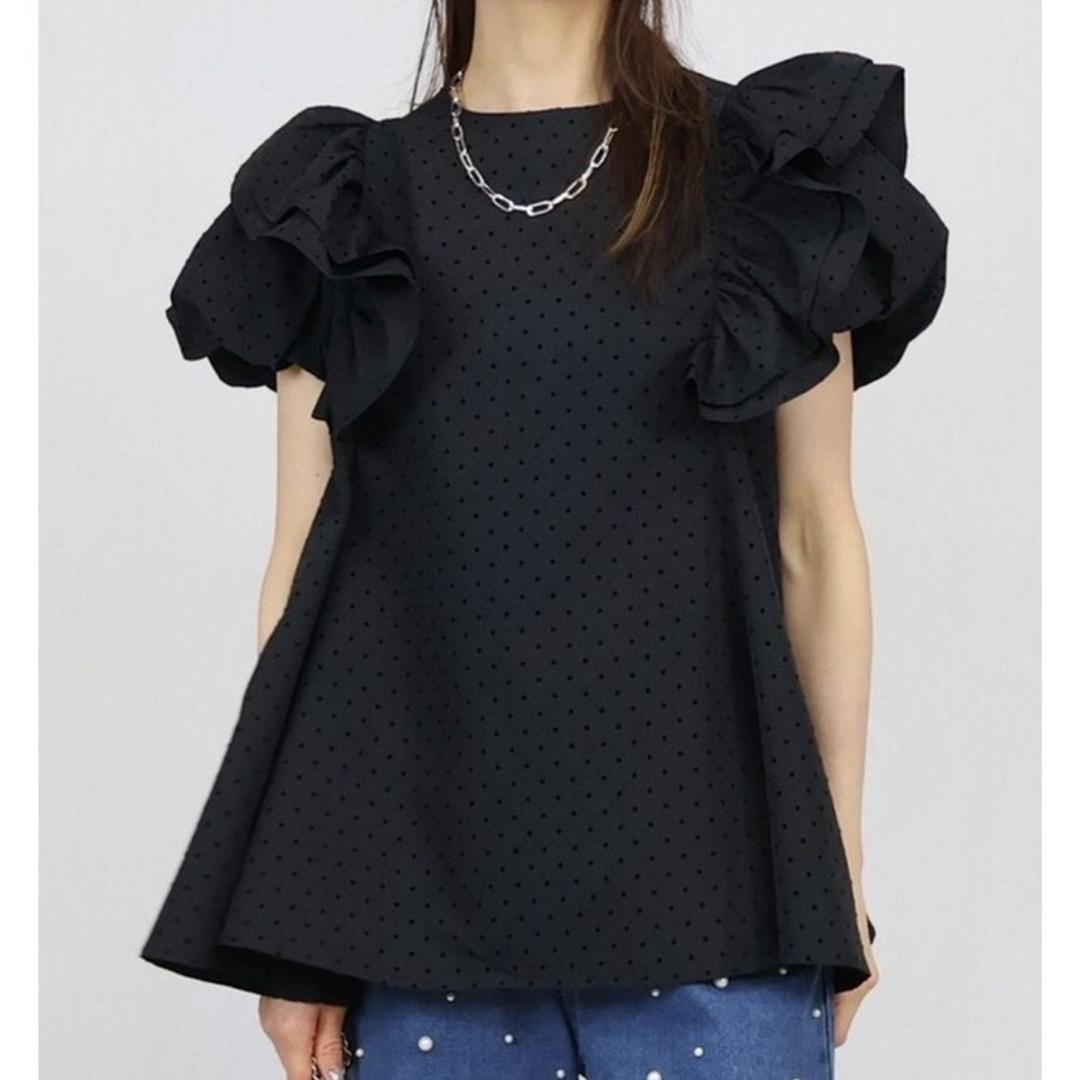 フリル 袖 トップス レディース 通販 カットソー フリルトップス プルオーバー シャツ フリル袖 半袖トップスレディース 半袖トップス フレアライン ドット 水玉 かわいい 可愛い おしゃれ オシャレ 女性 大人 通勤 通学 レディースファッション blackxwhite ・