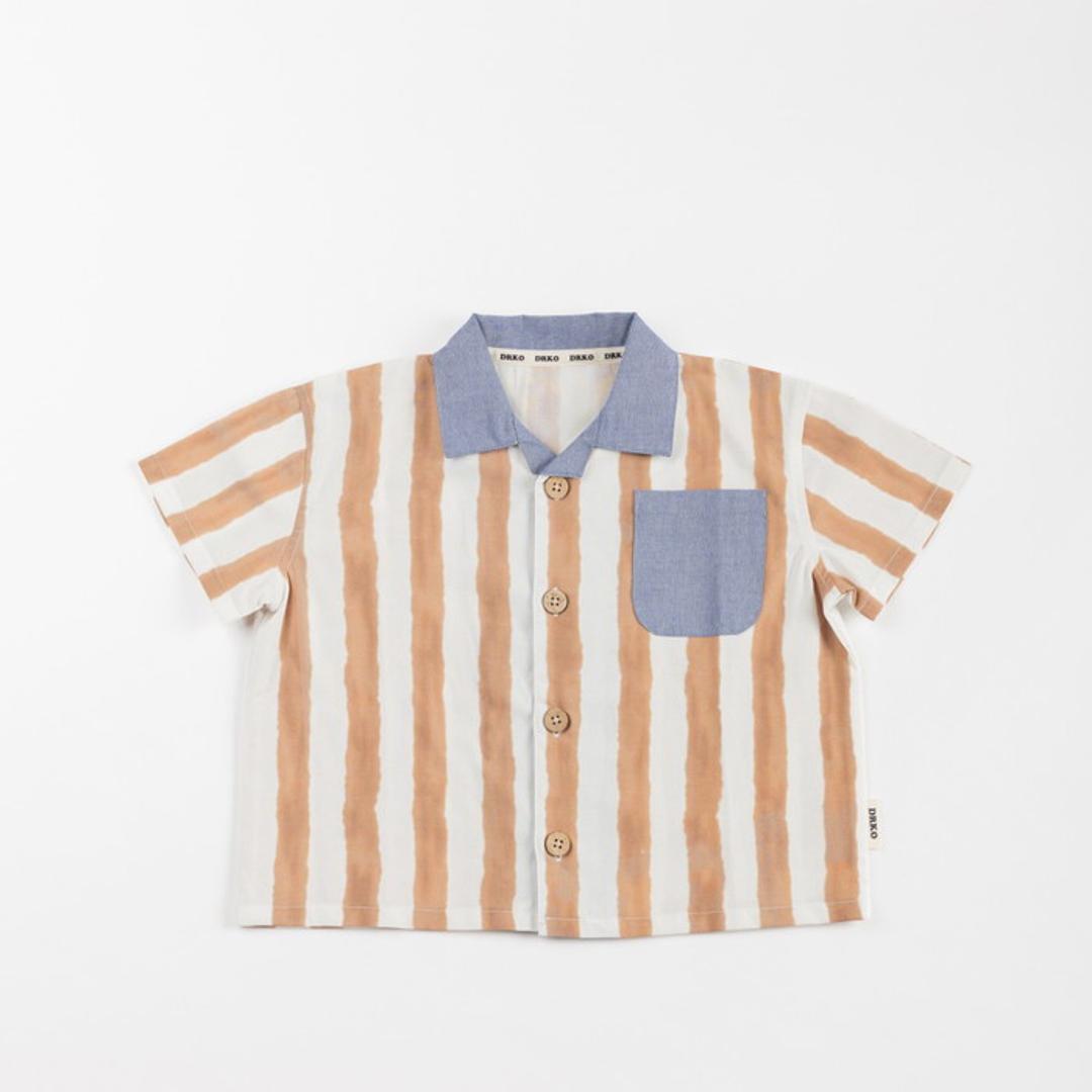 半袖 襟付き シャツ キッズ 通販 半袖シャツ 前開きシャツ ストライプシャツ 前開き 子供 おしゃれ かわいい 男の子 羽織り カジュアル 可愛い オシャレ ボーイズ 子供服 子ども服 ベビー服 Aenak アエナック 31238 キッズファッション ブラウン 80cm